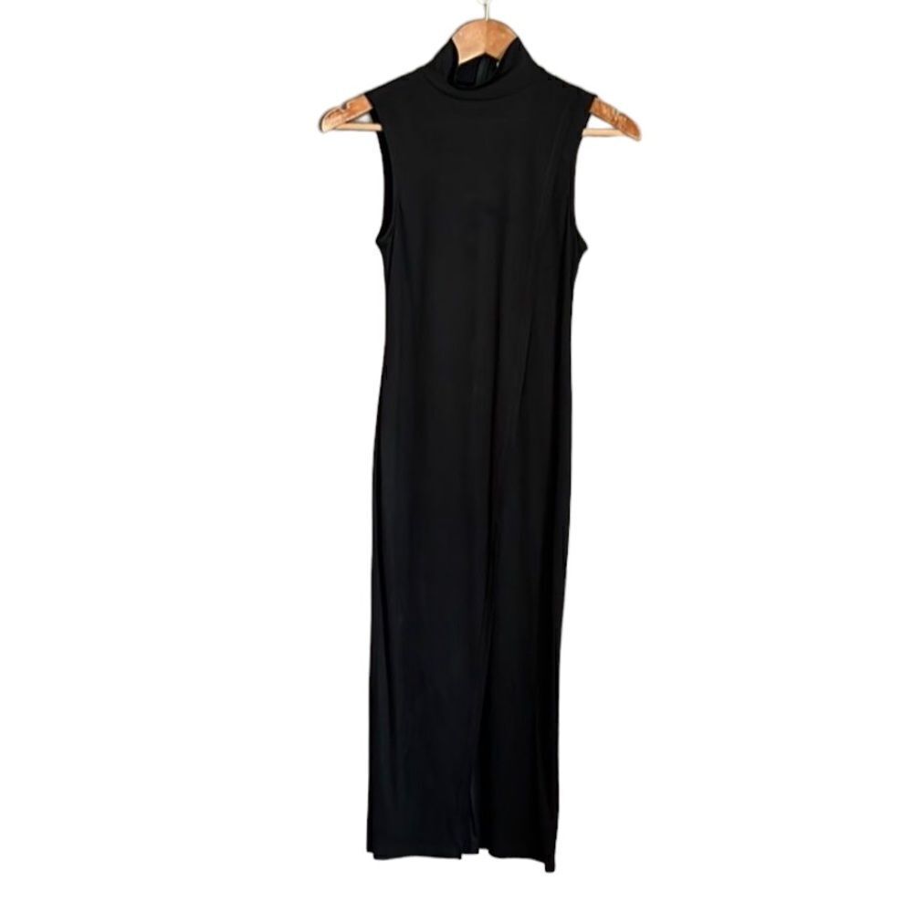 ‎Six crisp days black faux wrap midi dress